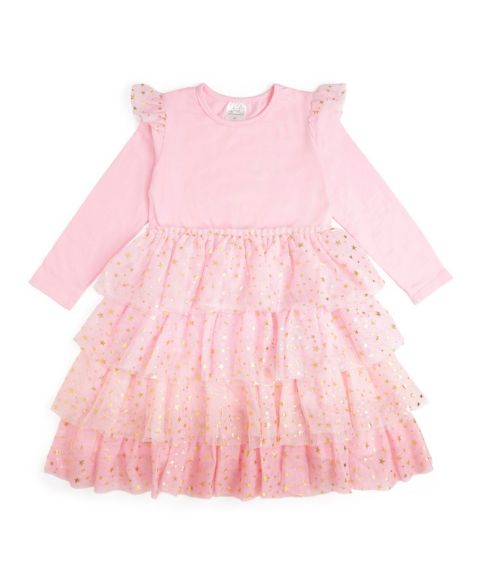 Платье Sweet Wink Pink Princess Tiered Long Sleeve Tutu Dress для девочек, цвет: Розовый