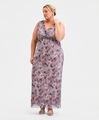 Plus Size Pleated Printed V-Neck Maxi Dress