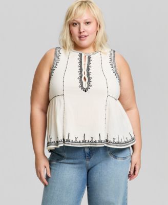 Trendy Plus Embroidered Cotton Sleeveless Top