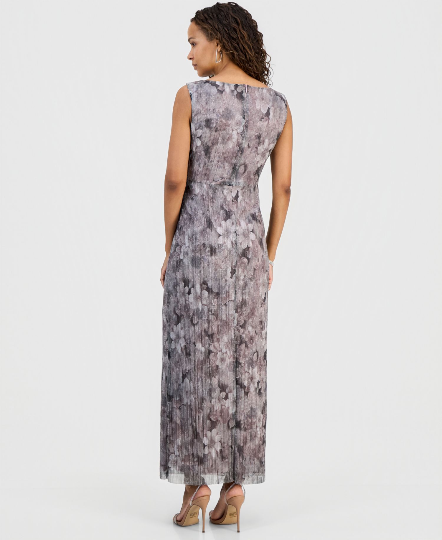 petite Metallic Floral Twist-Front Column Dress