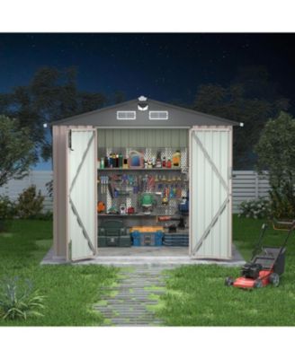 6x8FT Metal Outdoor Storage Shed, Garden Tool Shed Kit with Solar Light, Lockable Door & Air Vent for Backyard