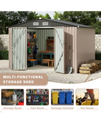 6x8x6.4FT Outdoor Storage Shed, Large Metal Garden Tool Shed with Lockable Doors & Air Vents for Backyard and Patio