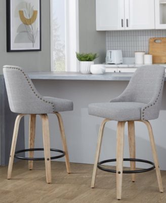Fabric Studded Marcel Transitional Fixed-Height Counter Stool, Set of 2