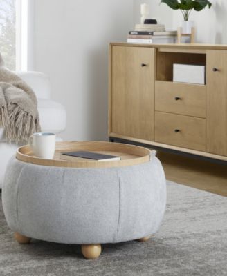 14.75" Fabric Tray Pouf Contemporary Storage Ottoman