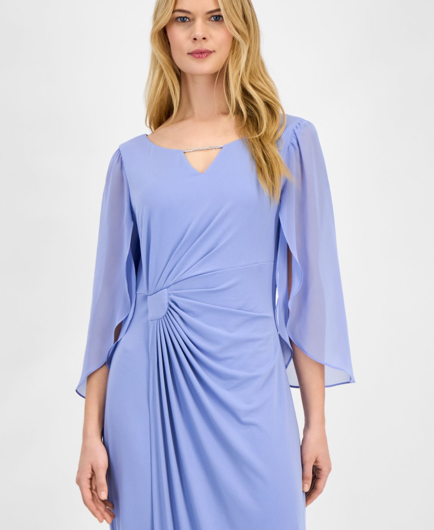Women's Solid Jersey Sheer-Sleeve Maxi Dress