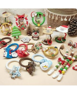 Silicone Christmas Teether Ring Toy for Baby, BPA Free Soothing Teething Relief Toy for Infant & Toddlers 0-18 Months