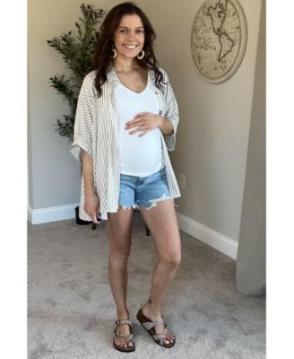 Maternity Taupe Striped Button Up Dolman Top