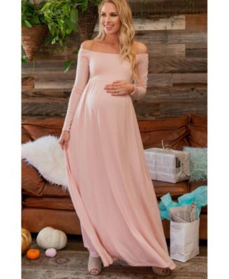 Maternity Solid Off Shoulder Maxi Dress