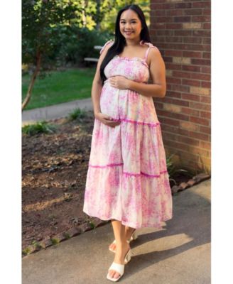 Maternity Floral Sleeveless Ruffle Tiered Midi Dress
