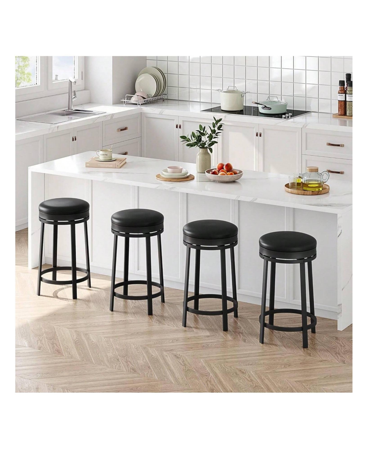 gaomon Swivel Bar Stools, 24 Inch Counter Height Bar Stools With Footrest, Pu, For Dining Room, Home Bar