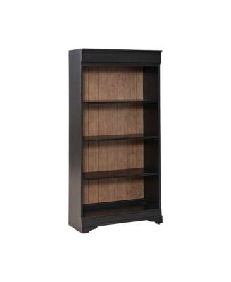 Meritage 60 Inch Bookcase for Home Office - Aged Charcoal w/ Rub Thru & Caramel