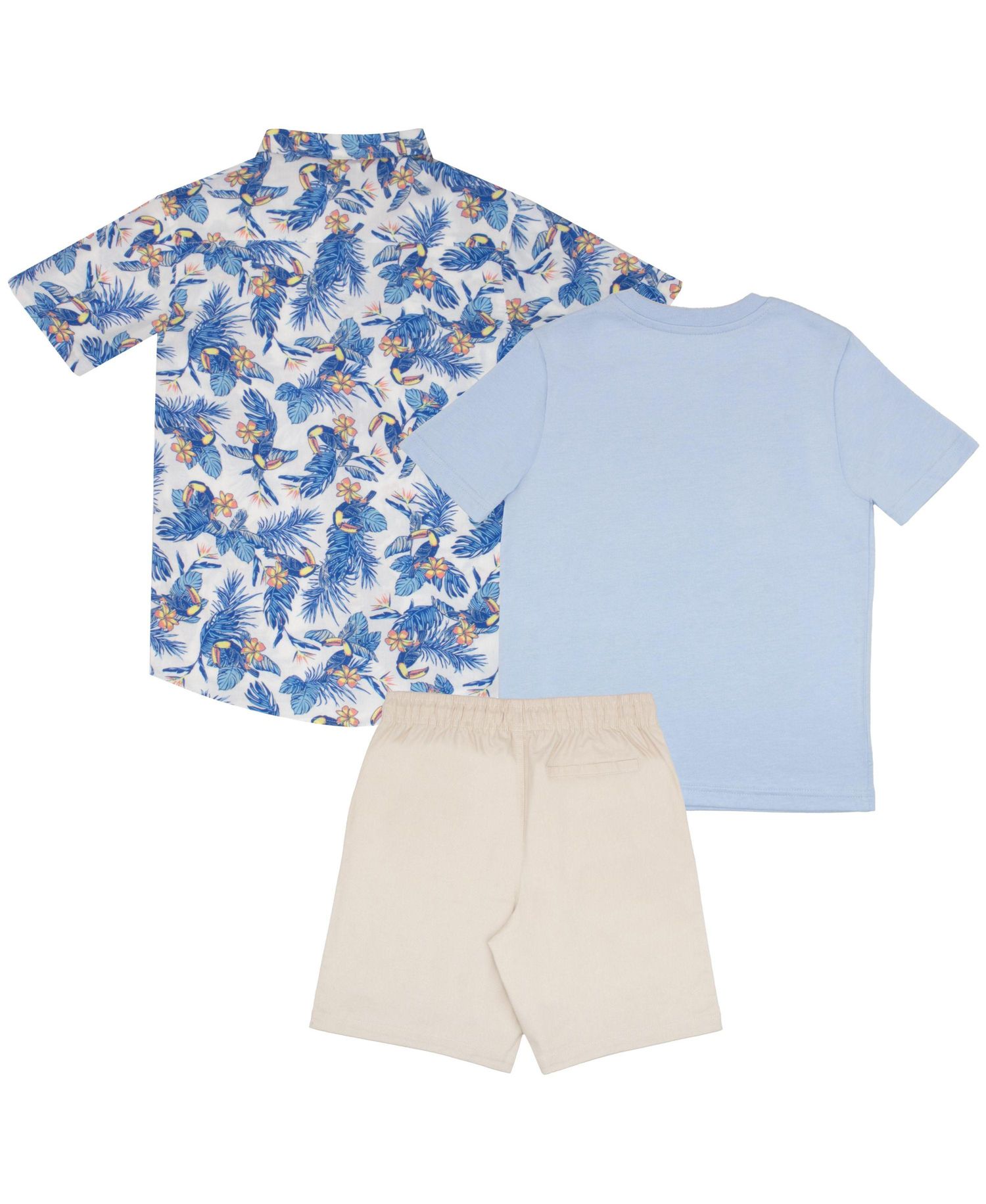 Big Boys Classic Woven Button Down Shirt, Tees and Shorts Outfit Set