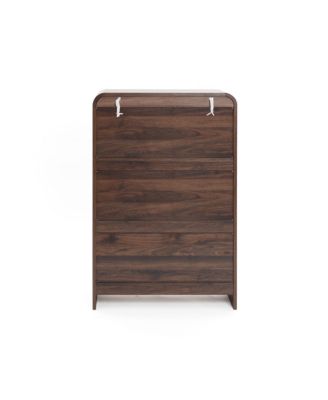 Modern Walnut Finish 5-Drawer Chest, Engineered Wood Storage Dresser with Rounded Corners