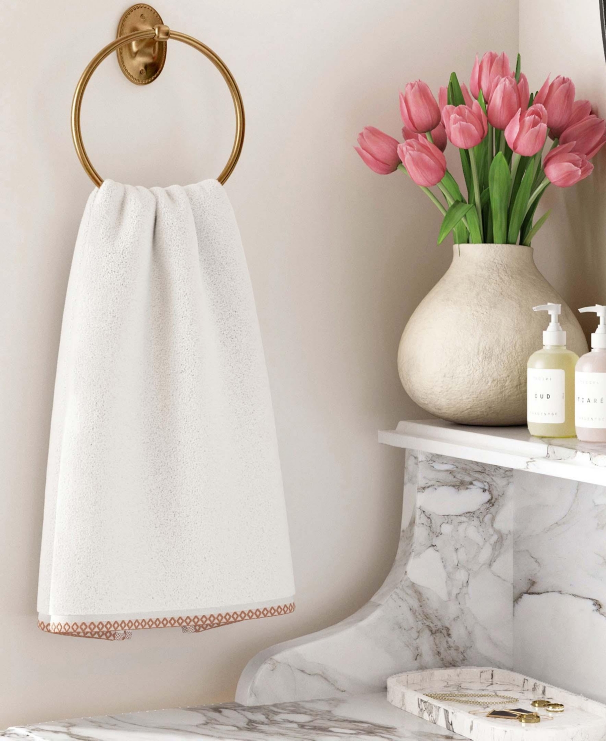 Linery & Co Quick-Dry Cotton Decorative Border 6 Pack Hand Towel Set