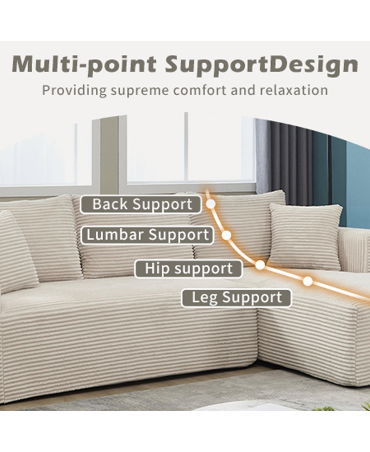 Boyel Living Modular Sectional Sofa Couches L-Shape Couch 3 Seat Memory Foam Couches, Cloud with Right Chaise.