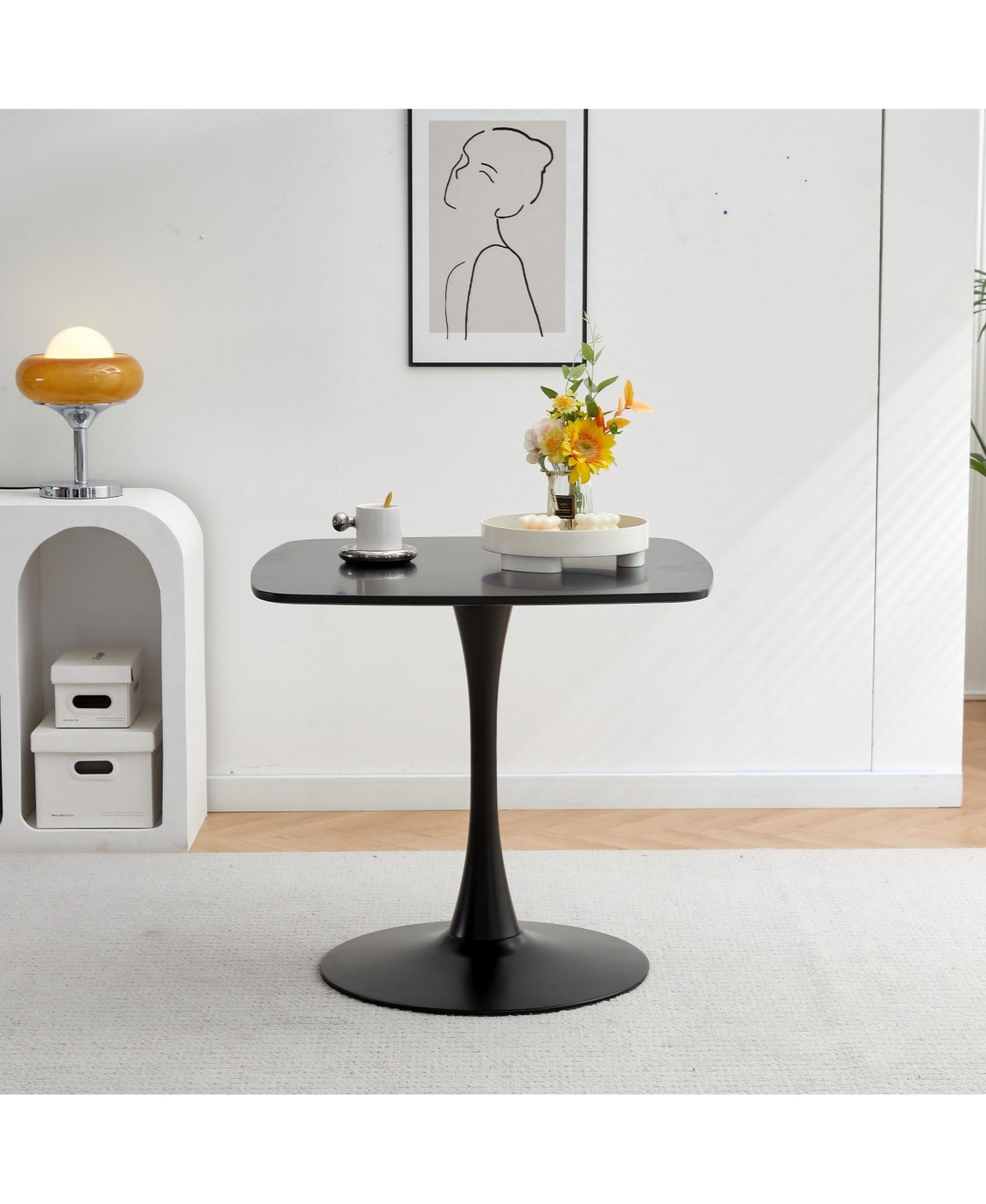 Boyel Living 24 Inch Square Dining Table for 2-4 Person, Modern Small with Sturdy Metal Pedestal Base