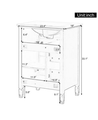 24-Inch Bathroom Vanity with Sink, Solid Wood and MDF Cabinet with One Flip Drawer,Freestanding Black Vanity for Bathroom Storage