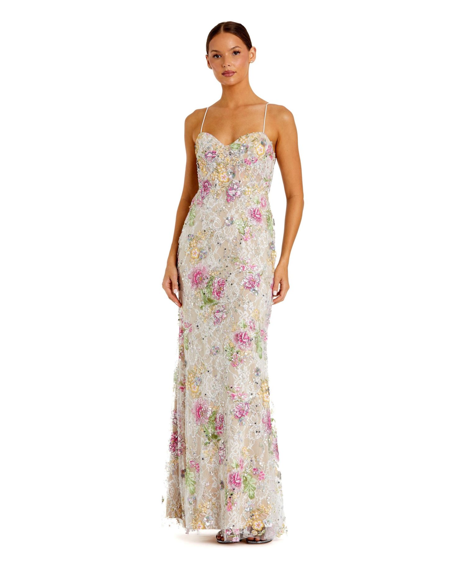 Women's Embellished Bustier Floral Trumpet Gown