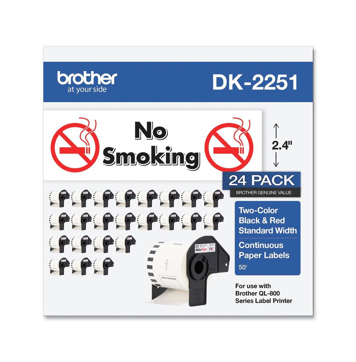 Brother DK225124PK 2.44 in. x 50 ft. Continuous Paper Label Tape - White (24/Pack