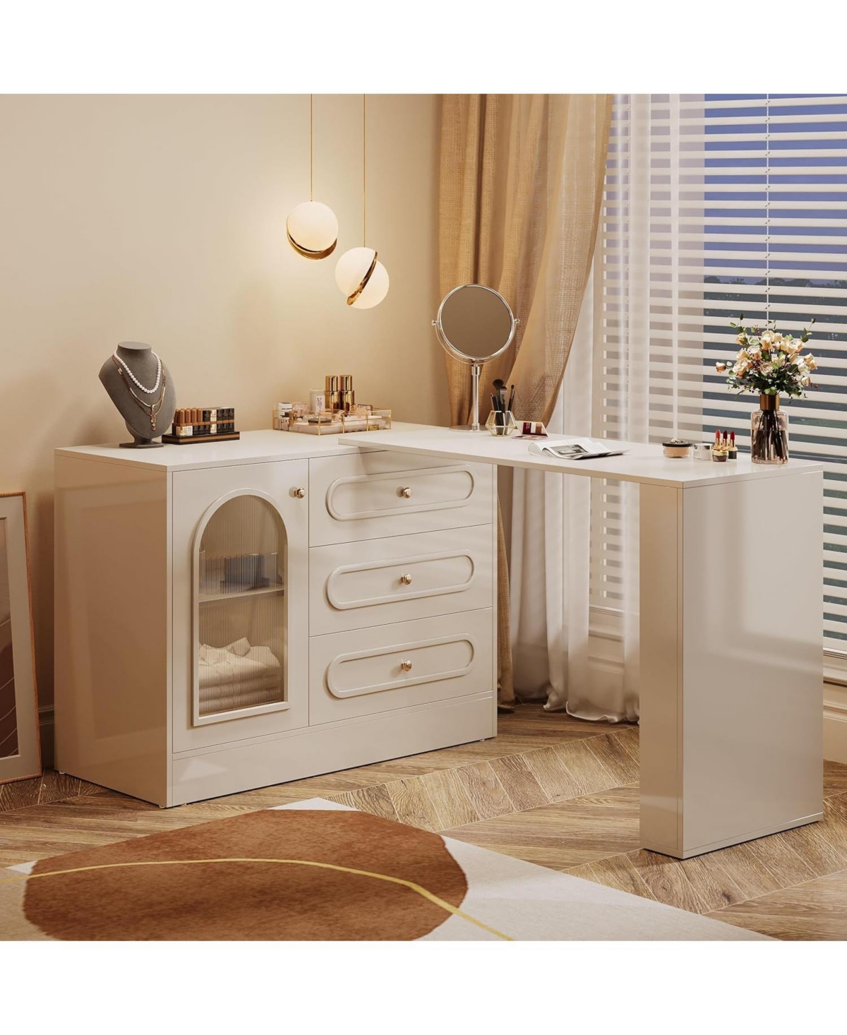 Tribesigns 78-Inch Vanity Desk 3 Drawers, with Reversible Cabinet