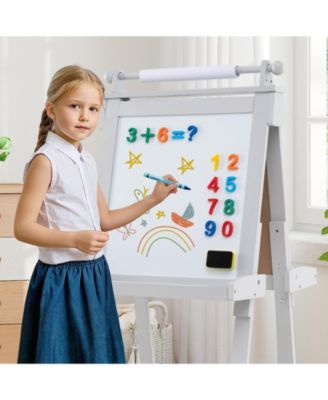 Adjustable Wooden Kids Art Easel With Chalkboard Whiteboard And Paper Roll