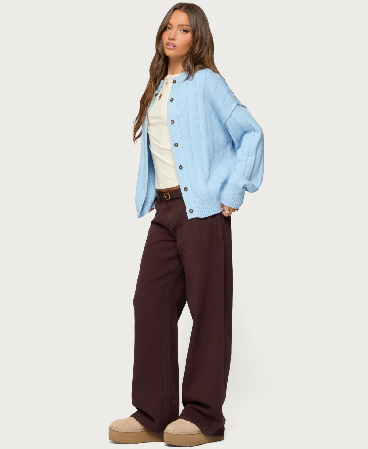 Edikted Women's Joanie Wide Ribbed Knit Cardigan