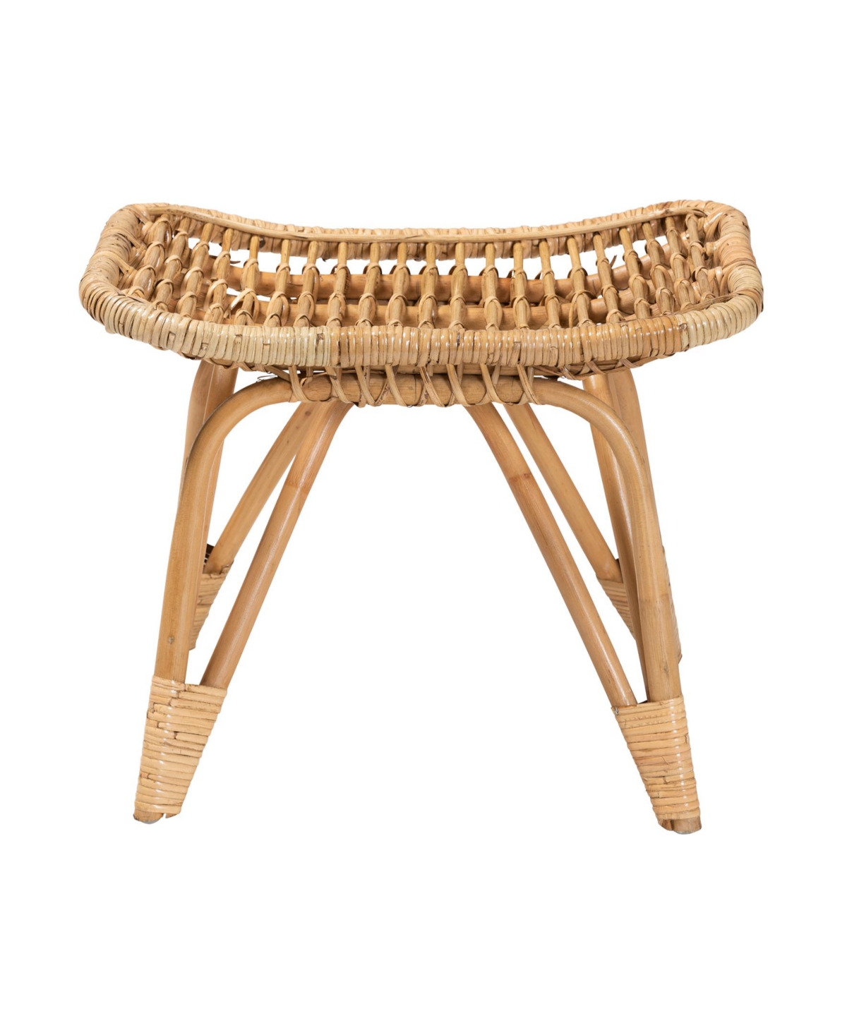 Furniture Earvin 18.9" Rattan Bohemian Footstool