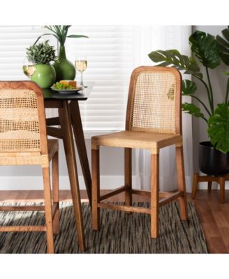 Caspia 20.25" Rattan Mid-Century Counter Stool