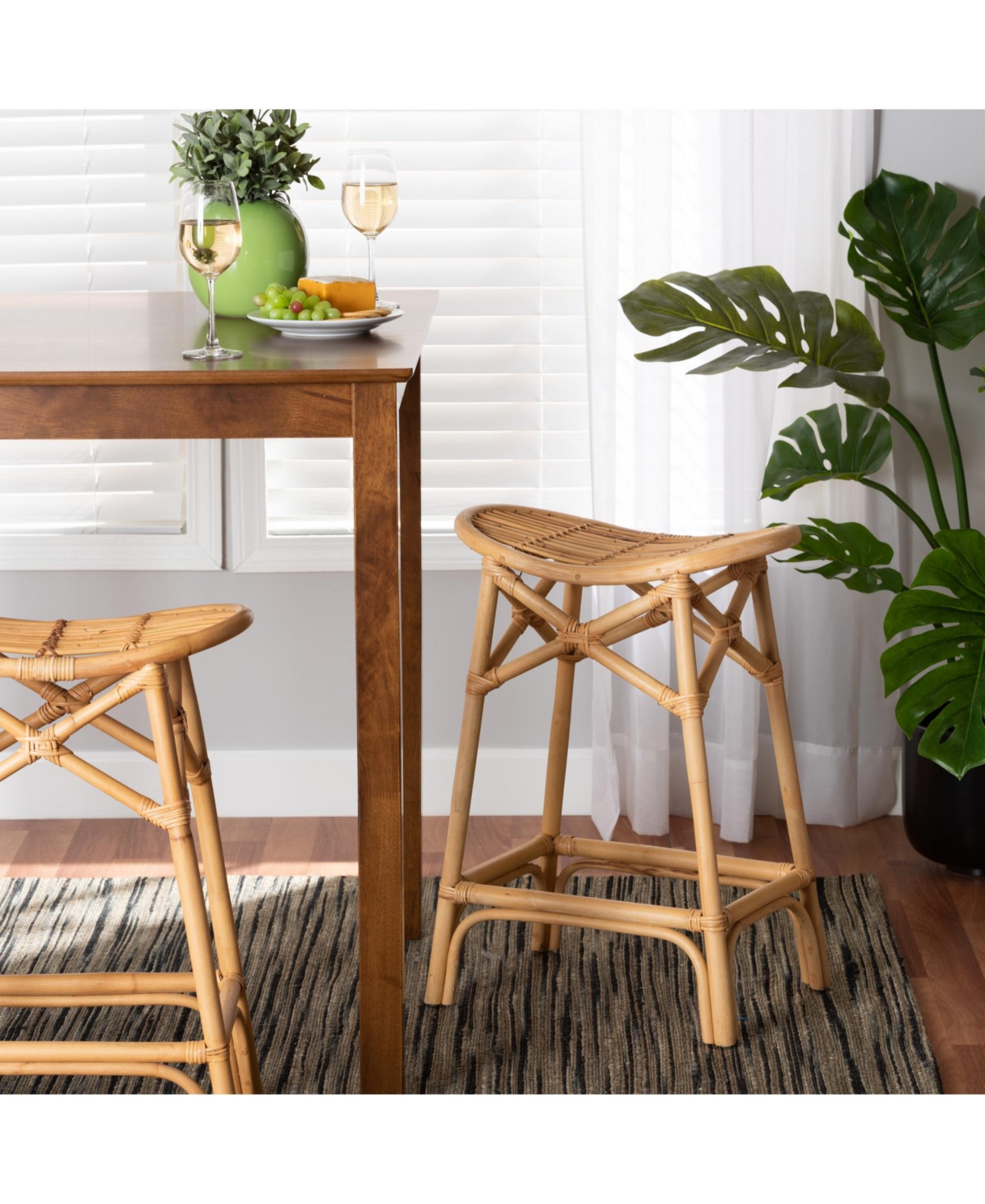 Furniture Elgon 13.2" Rattan Bohemian Counter Stool