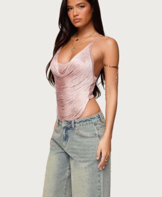 Women's Elenie Fringed Cowl Neck Top