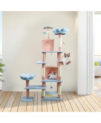 71" Blue Floral Cat Tree - Large Condo & Hammock