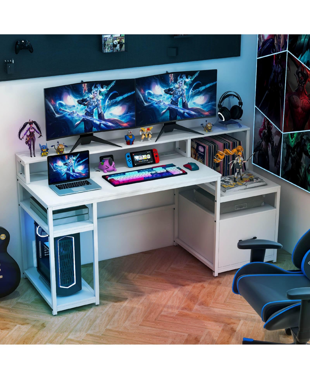 Costway 66" Computer Workstation with Monitor Stand Cpu Stand Printer Shelf & File Drawer