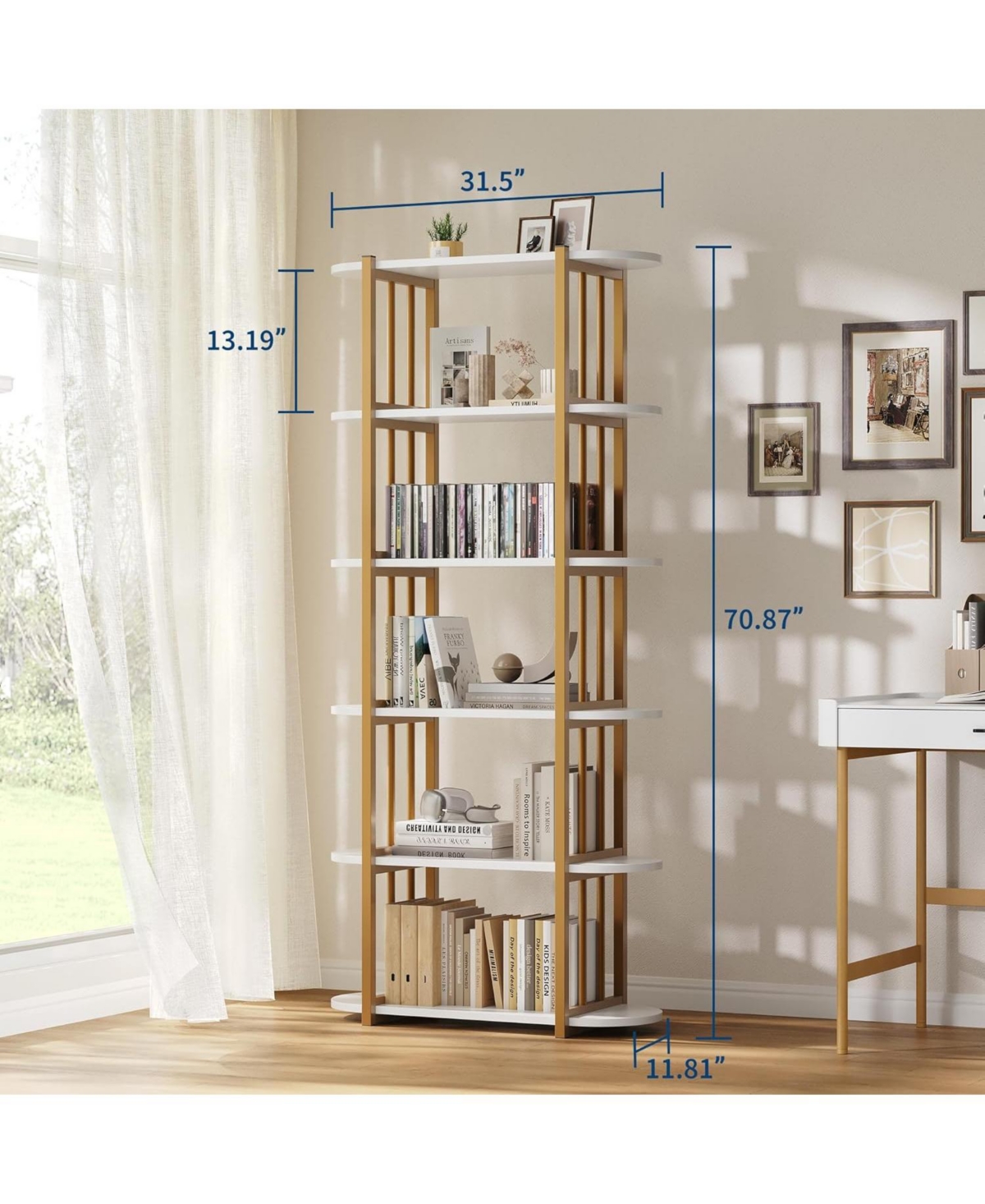 gaomon 6-Tier Wooden Bookshelf