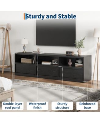 70" TV Stand for TVs up to 85", Mid Century Modern Entertainment Center with Drawer, Open Shelves & Cable Management