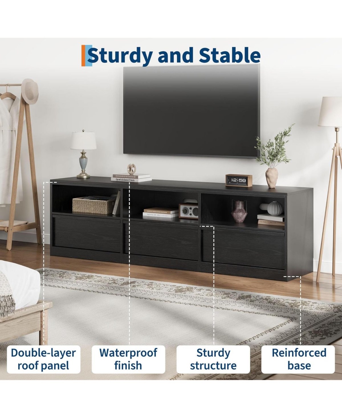 gaomon 70" Tv Stand for TVs up to 85", Mid Century Modern Entertainment Center with Drawer, Open Shelves & Cable Management