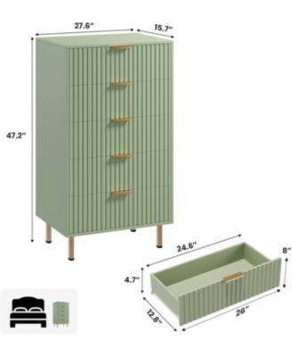 Fluted 5 Drawer Storage Dresser, Tall Chest with Deep Drawers and Wide Top, Wooden Organizer for Living Room or Kids Room