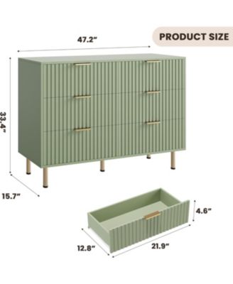 Fluted 6 Drawer Dresser, Modern Wide Chest with Deep Drawers, Wooden Storage Organizer for Living Room, Hallway, Kids Room