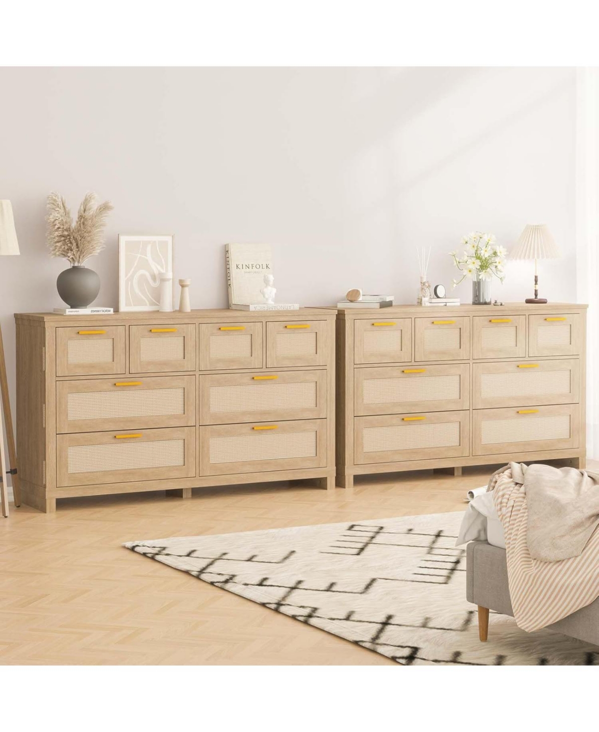 gaomon 8-Drawers Rattan Dresser for Bedroom, Wooden Dresser Chest of Drawers