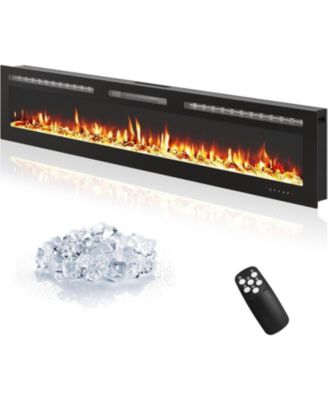 60" Recessed/Wall Mounted Electric Fireplace, WiFi Remote, Multicolor Flame, 750/1500W, Log & Crystal Decor