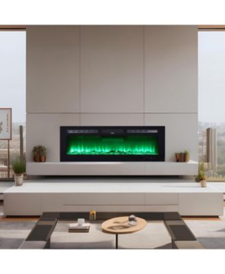 50" Wall Mounted & Recessed Electric Fireplace, Touch Screen, Remote, Custom Flame, Modern Slim Design