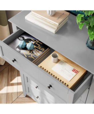 5 Drawer Tall Dresser for Bedroom, Wooden Chest with Deep Drawers and Metal Knobs for Hallway or Entryway