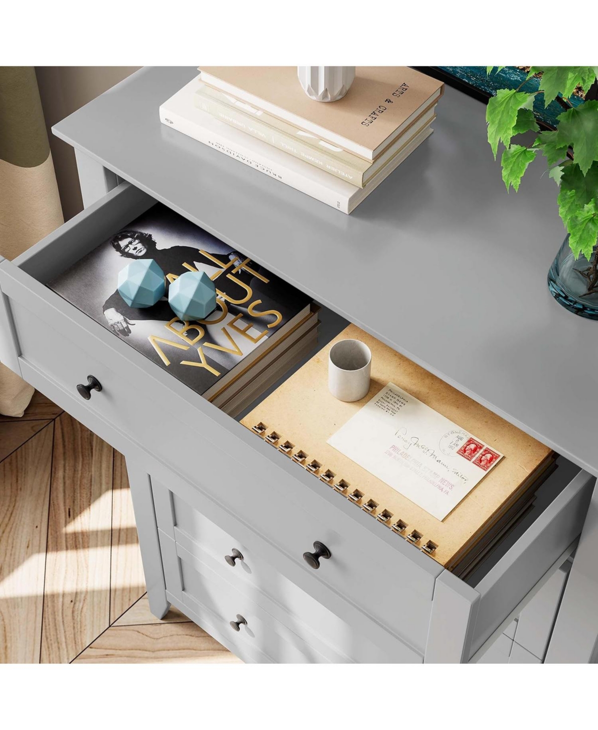 gaomon 5 Drawer Tall Dresser for Bedroom, Wooden Chest with Deep Drawers and Metal Knobs for Hallway or Entryway