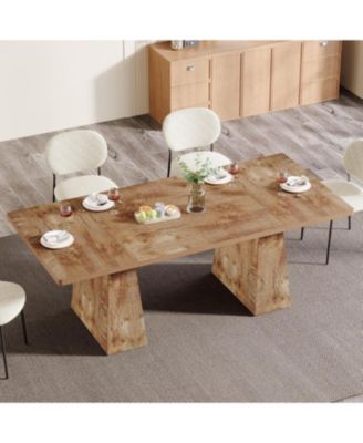 63-Inch Dining Table with Double Pedestal Base, Modern Kitchen Tabl, Espresso Brown