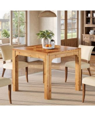 31.5" Square Farmhouse Dining Table, Solid Wood Rustic Kitchen Table with 3D Textured Tabletop, Brown