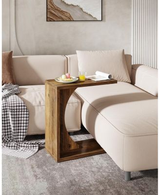 C-Shaped End Table for Couch, Sofa Side Table, Living Room, Bedroom (1, Rustic Brown)