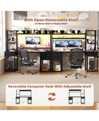 Aheaplus 47-55 inch Computer Desk with with 3 Drawers and Storage Shelves