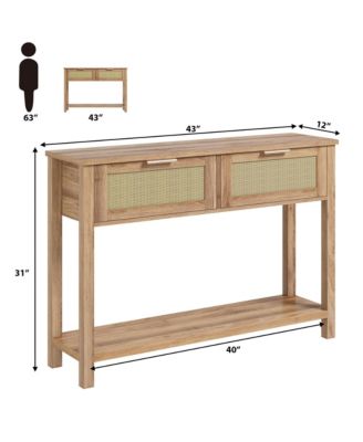 Console Table with 2 Drawers Rattan Entryway Table with Storage Boho Sofa Table for Living Room Hallway or Foyer Home Furniture
