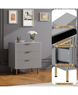 Fluted 3 Drawer Storage Dresser, Tall Modern Chest with Ample Deep Drawers and Wide Top