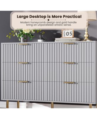Fluted 6 Drawer Storage Dresser, Tall Modern Chest with Ample Deep Drawers and Wide Top
