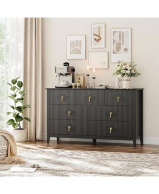 54"W 7-Drawer Modern Wood Chest with Metal Handles, Bedroom Storage Cabinet Dresser